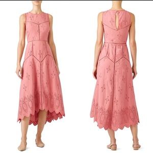 Joie- Halons Dress Southwest Embroidered Eyelet Scalloped Salmon Pink Sundress